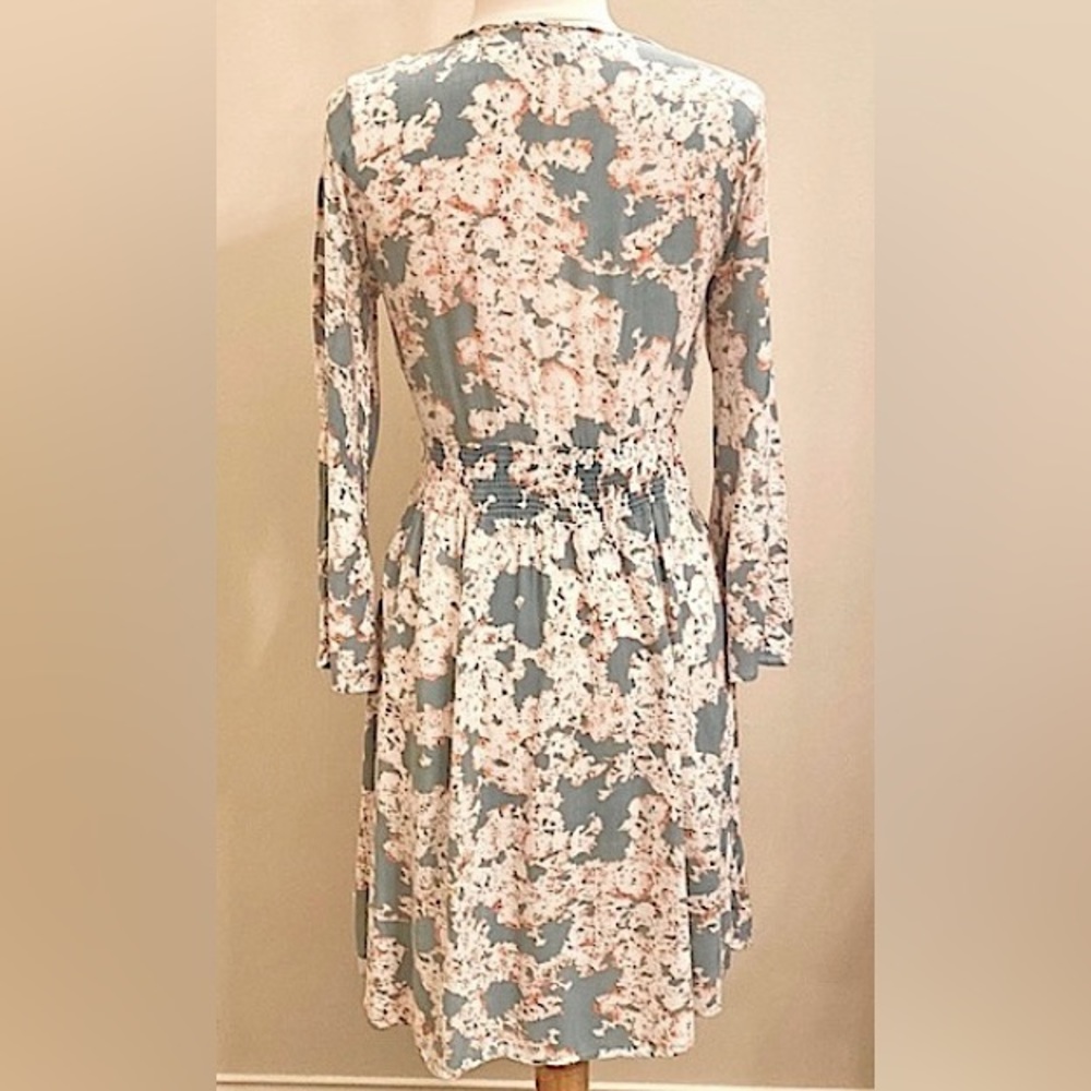 J Glee Floral Grey Teal Cream SZ S Cottagecore Boho Chic Romantic Peasant Dress - Picture 7 of 10